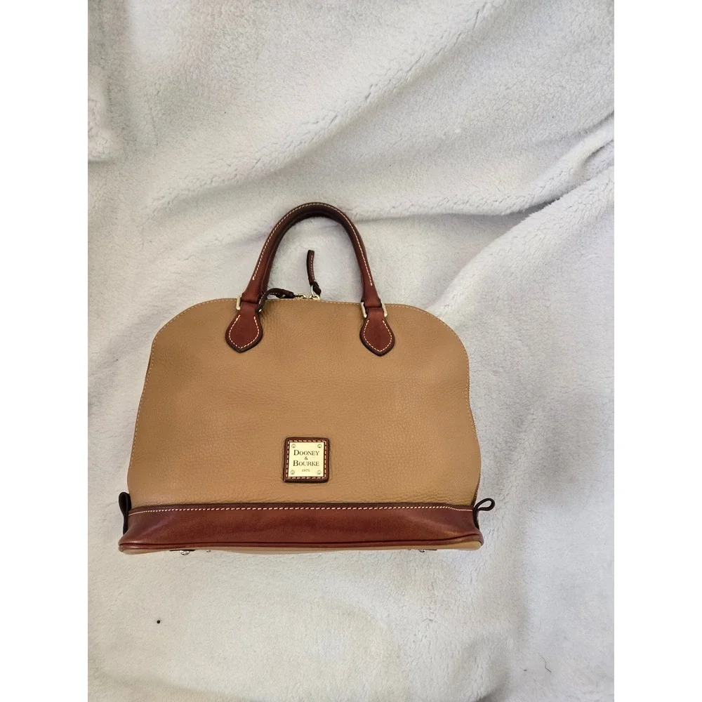 Dooney &‎ Bourke Pebbled Leather Dome Satchel Bag Tan Brown Two Tone Handbag