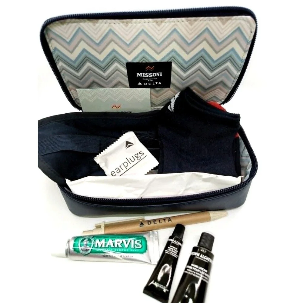 Missoni for Delta One First Class Amenity Kit Blue Zip Case Travel Set