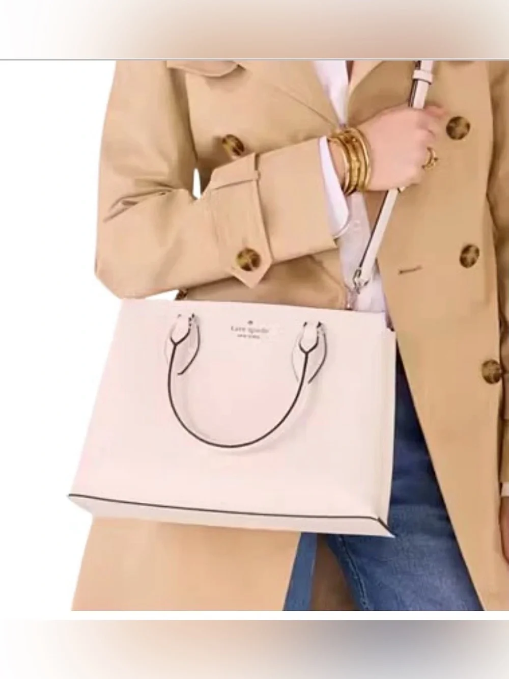 kate spade cream satchel with black trim