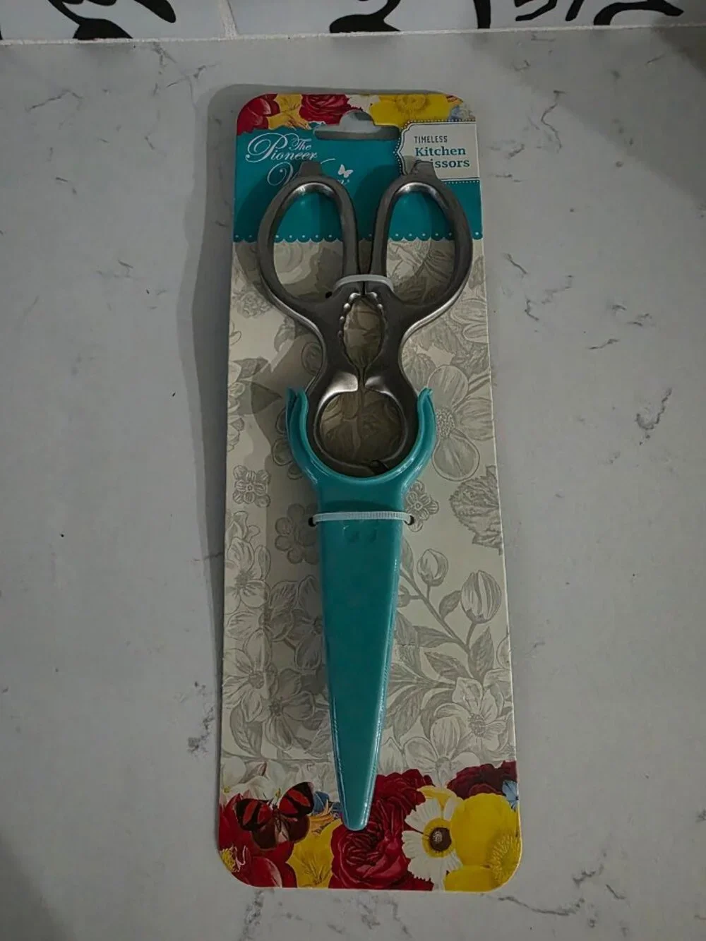 New The Pioneer Woman Stainless Steel Kitchen Scissors Blade Cover Silver Teal