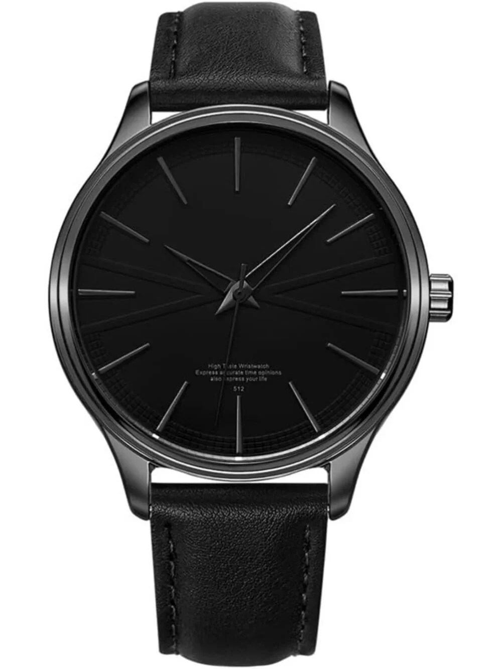 Men's All Black Analog Leather Band Ultra-Thin Minimalist Waterproof Wrist Watch