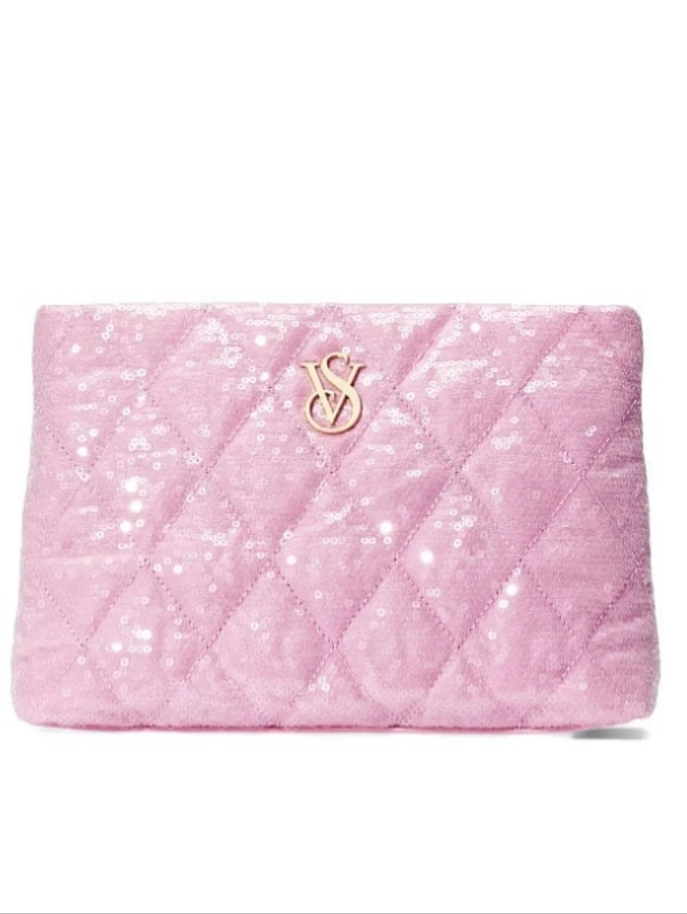 Victoria's Secret Pink Quilted Sequin Pouch Clutch Travel Glam Makeup Bag