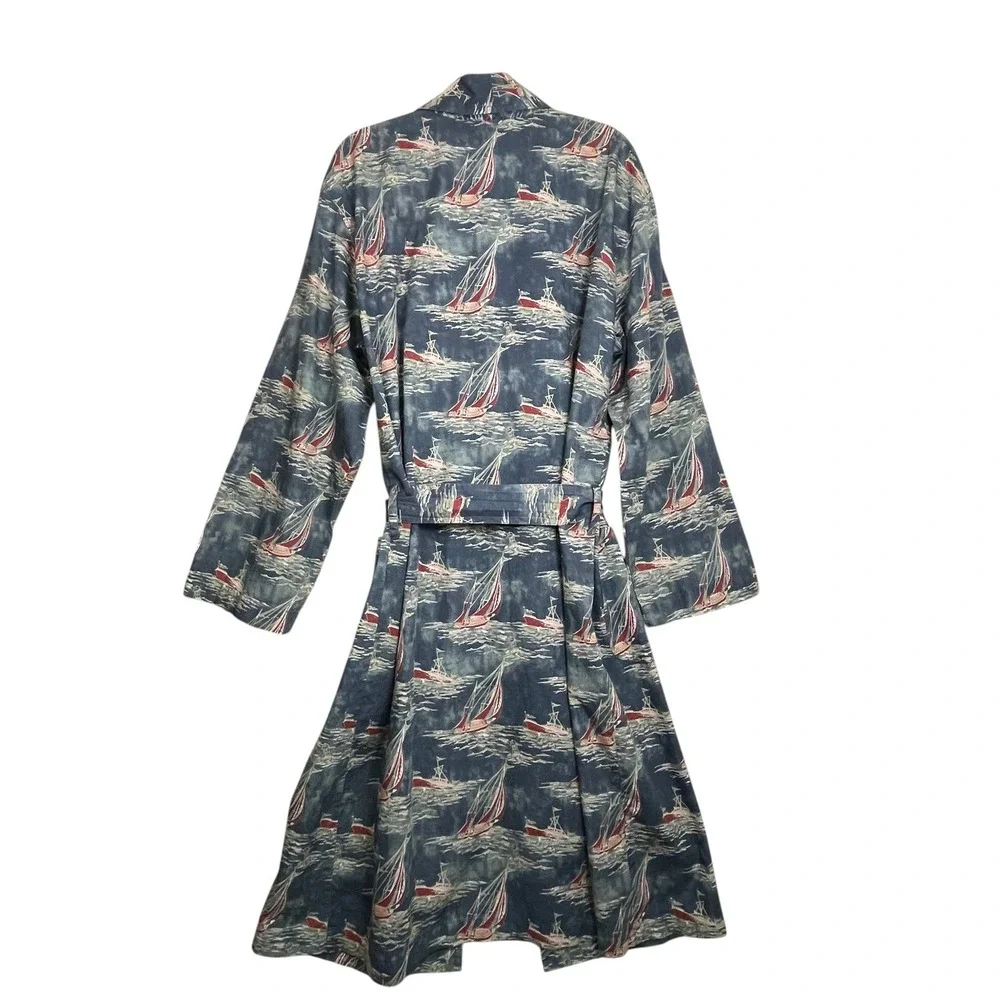 Polo Ralph Lauren‎ 90s Y2K Mens Robe Blue Boat Yacht Print Cotton S/M Nautical