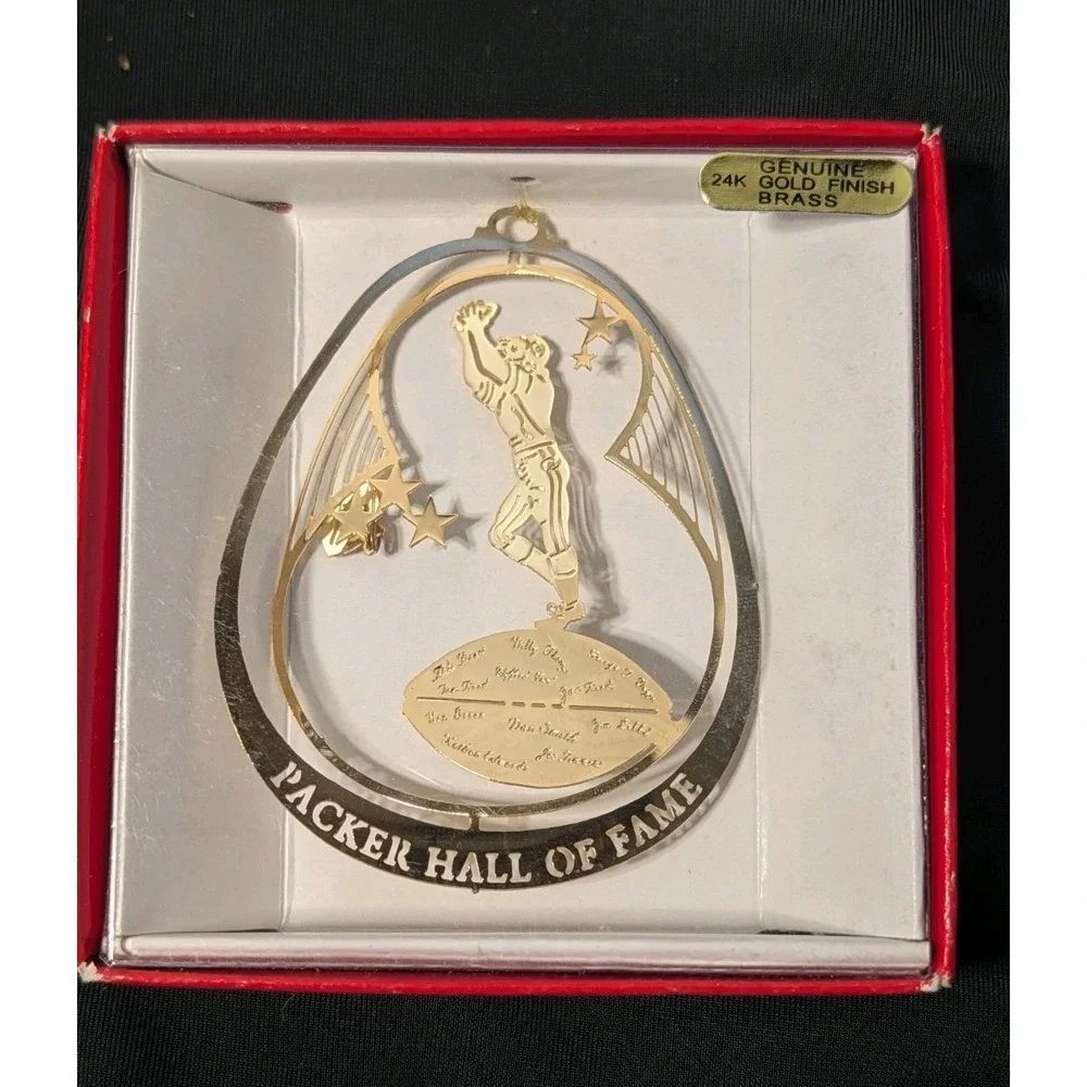 NIB VTG Packer Hall of Fame 24K Gold Finish Brass‎ Ornament