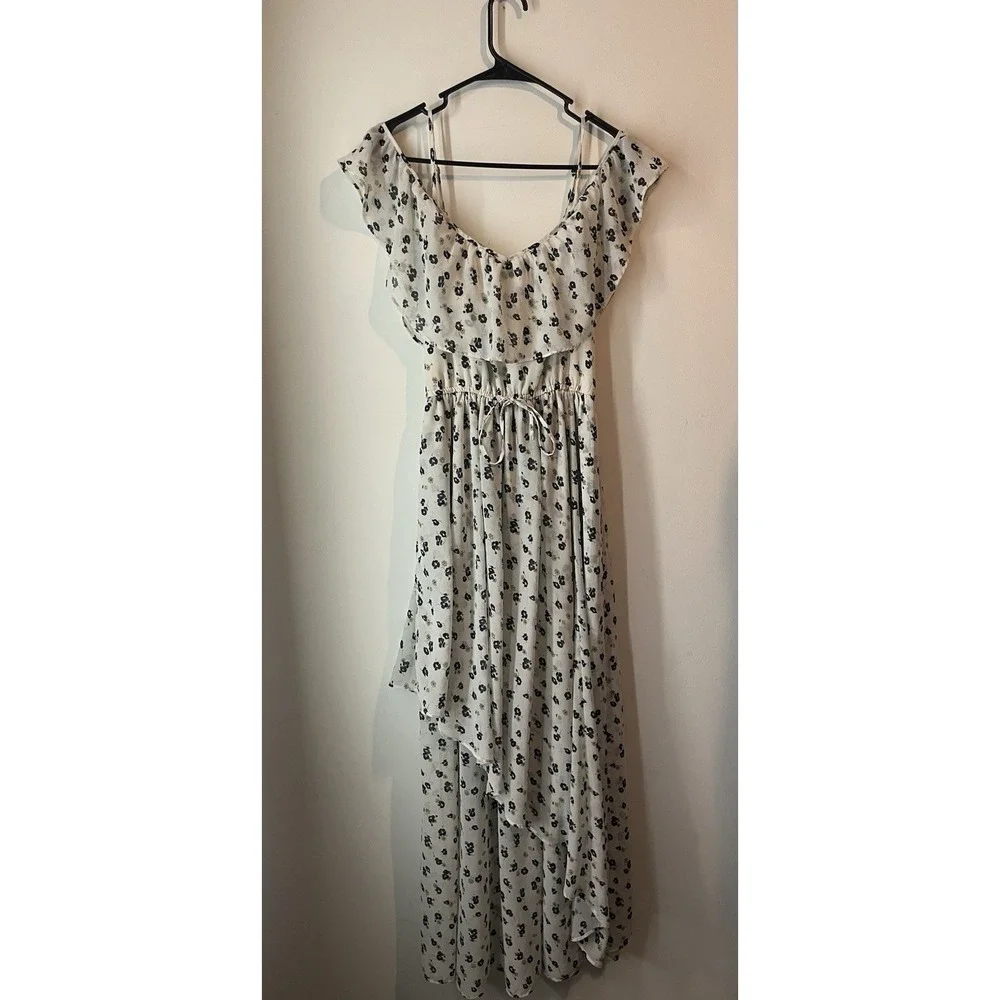 Abercrombie & Fitch Floral Faux Wrap Maxi‎ Dress White Blue Size Small