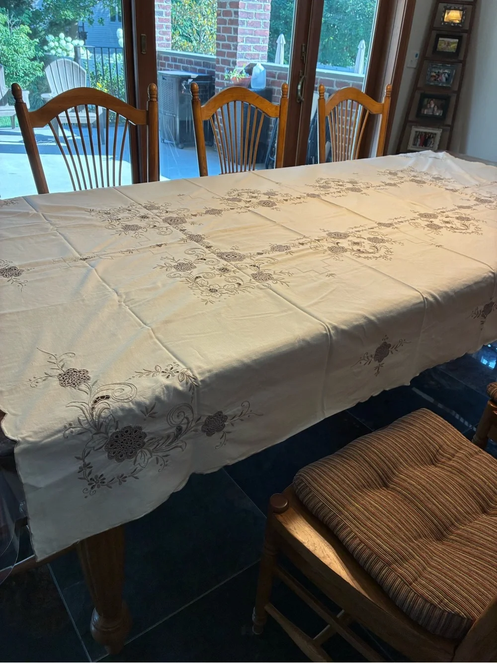 Ivory Embroidered Floral Tablecloth - Elegant Dining Cover