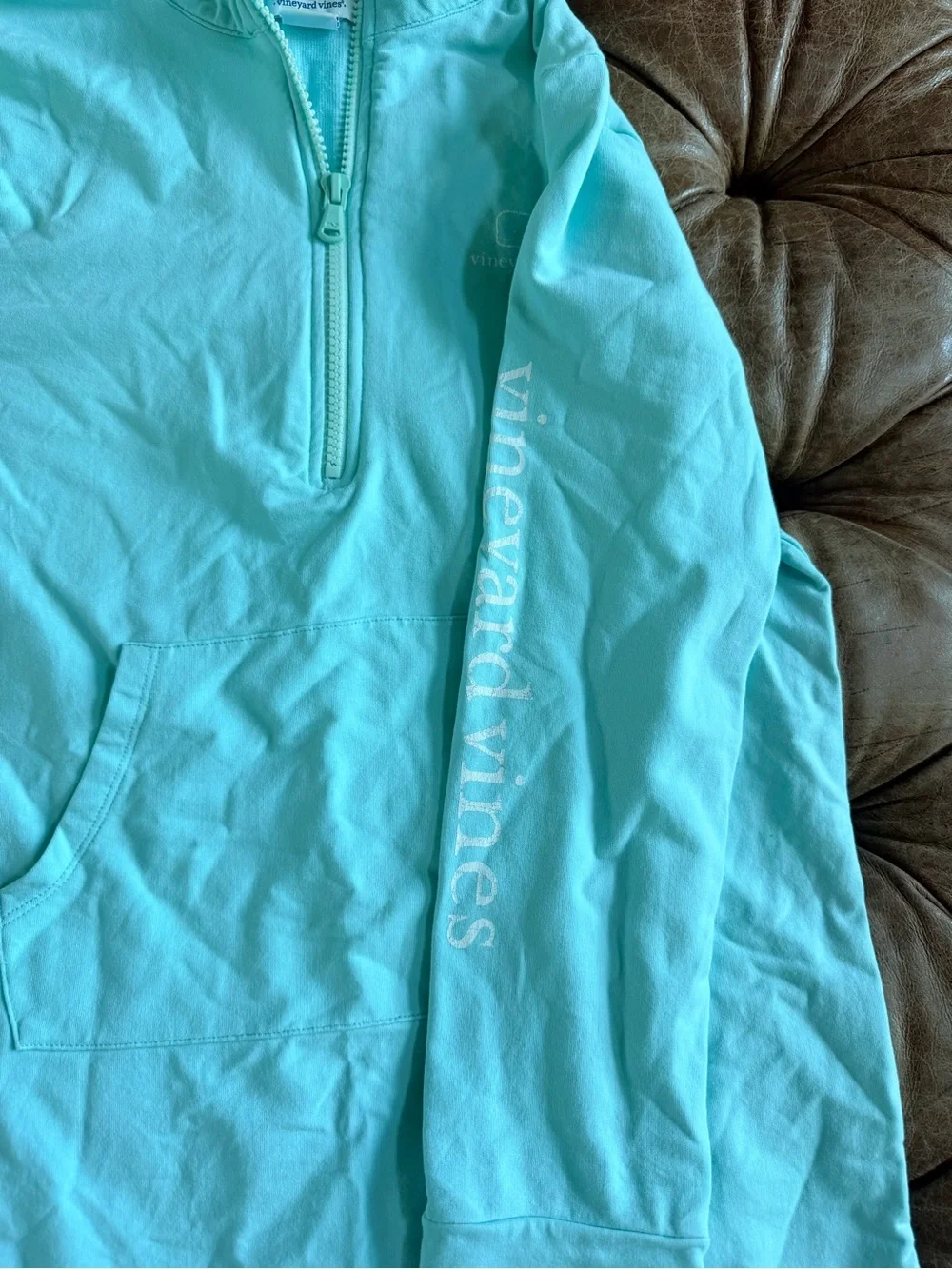 Vineyard Vines Girls Coverup Pool Large Teal  Beach Zip Cotton Stretch Whale