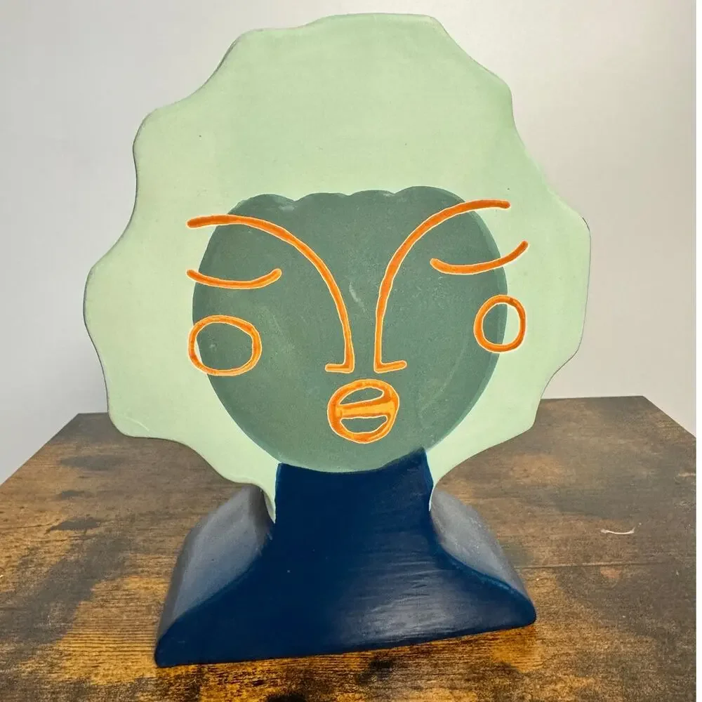 Blue Terracota Face Vase Opal House