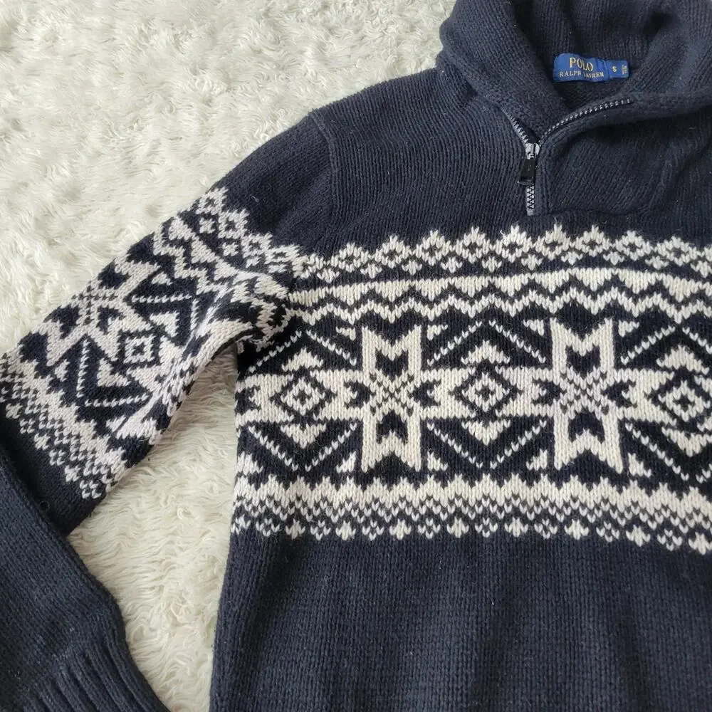 Polo Ralph Lauren Nordic Fair Isle 1/4 Zip Turtleneck Sweater Angora Mens Small