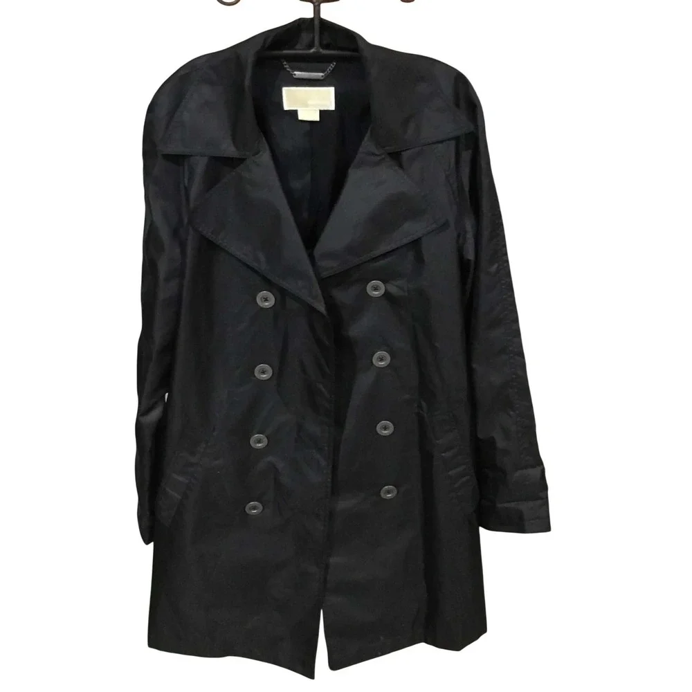Michael Kors Women Jacket Black Trench Coat Lightweight Rain Jacket XS/P no belt