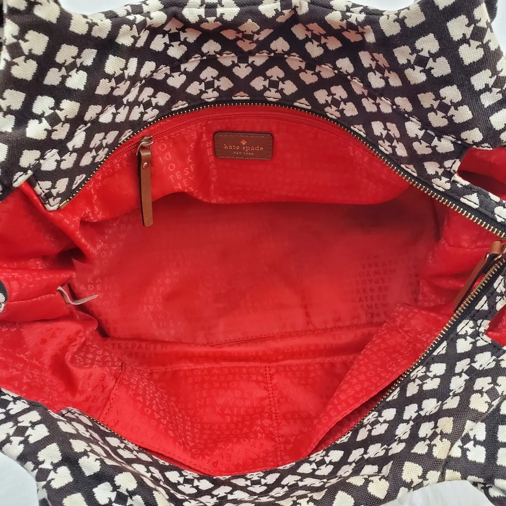 kate spade Black, White & Red Patterned Satchel with Tan Handles