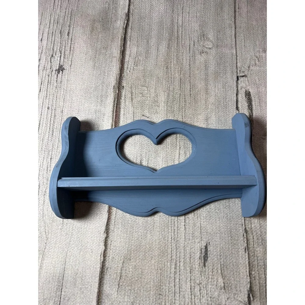 Vintage Style Heart Cutout‎ Wall Shelf Blue Cottagecore Farmhouse