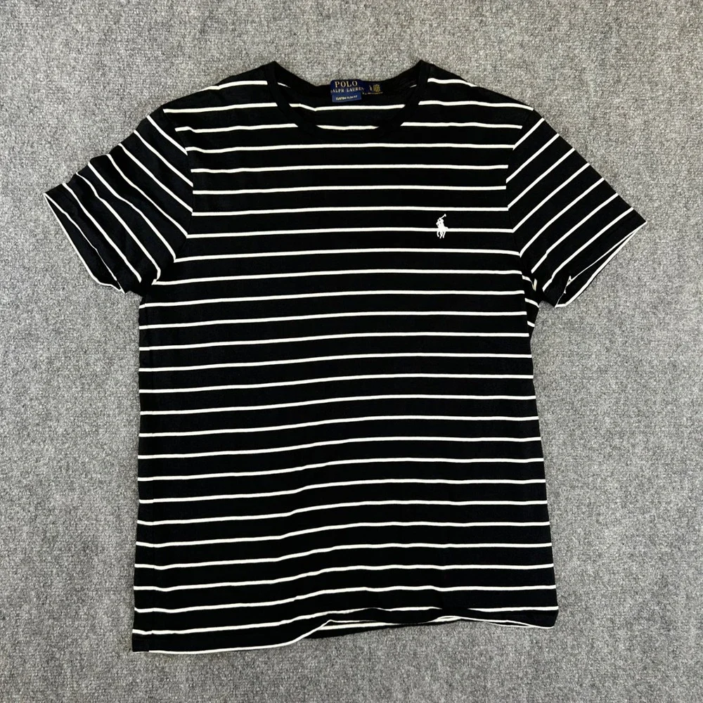 Polo Ralph Lauren Mens Custom Slim Fit Striped T-Shirt Black White Large