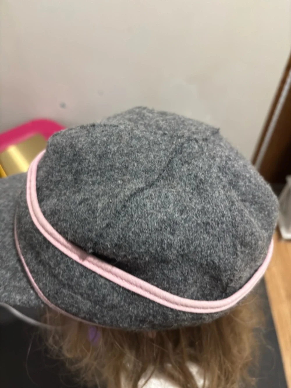 Stormy Kromer Vintage Wool Paper Boy Hat Cap with Pink Floral Appliqué Accent