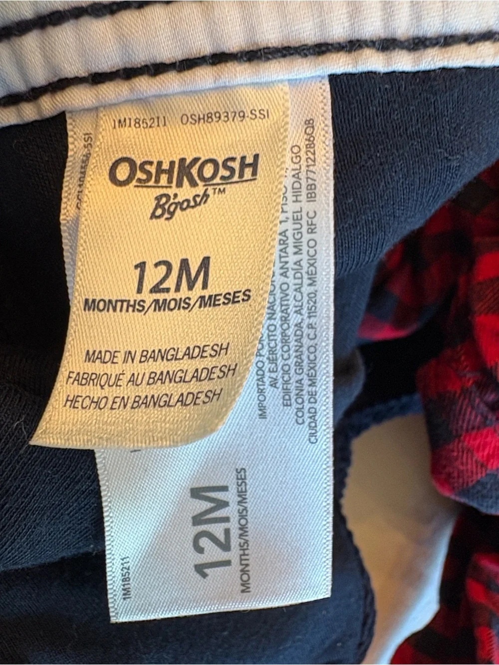 OshKosh B'gosh Navy Corduroy Overalls with Red Plaid Shirt