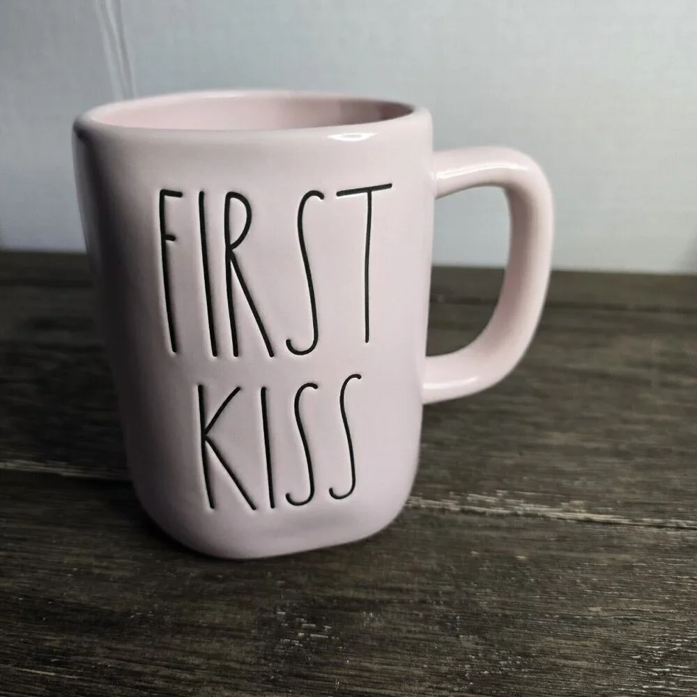 NWT Rae Dunn Artisan First Kiss Pastel Pink Valentine's Day Mug 2021 Magenta