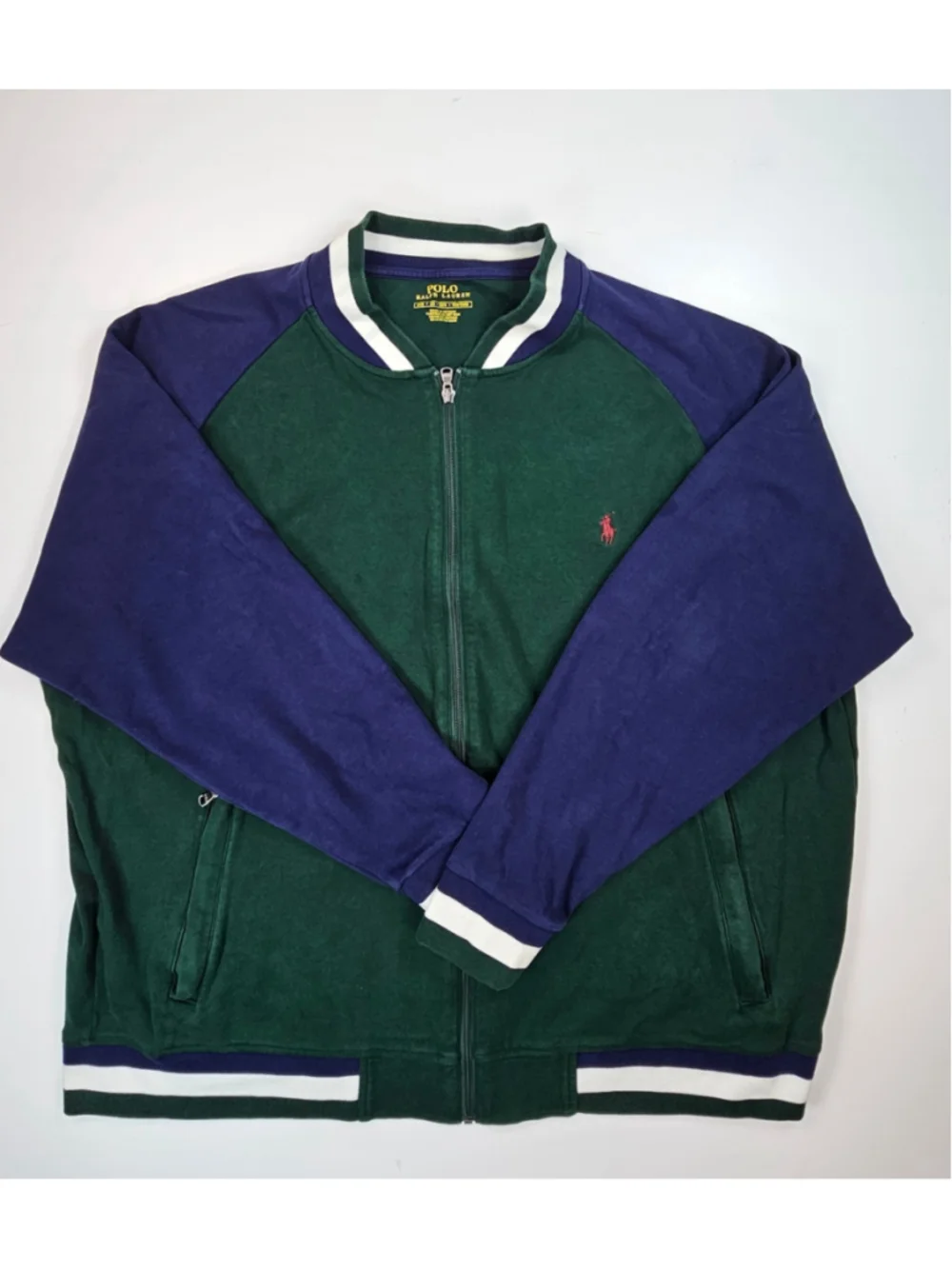 Polo Ralph Lauren Full Zip Varsity Jacket Men's 2XB Green Purple Cotton Pony