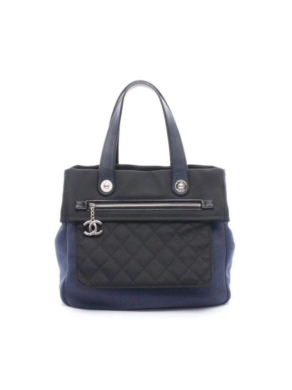 Chanel Tote Bag Paris Biarritz Navy Black Nylon Leather