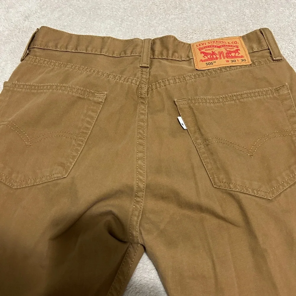 Levi 505 Regular Fit Pants Mens 30x30 Brown Straight‎ Leg Canvas White tab