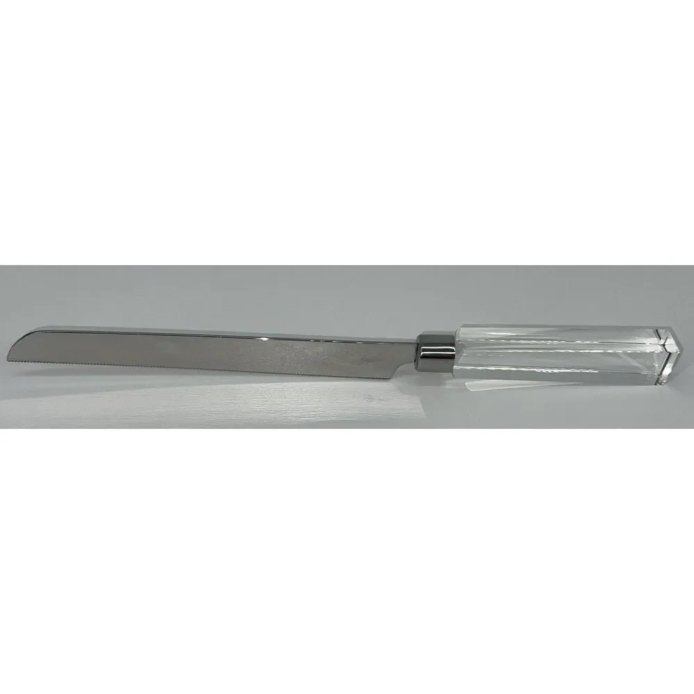 OLEG CASSINI CRYSTAL CAKE KNIFE SIGNED -‎ STAINLESS STEEL Stunning !