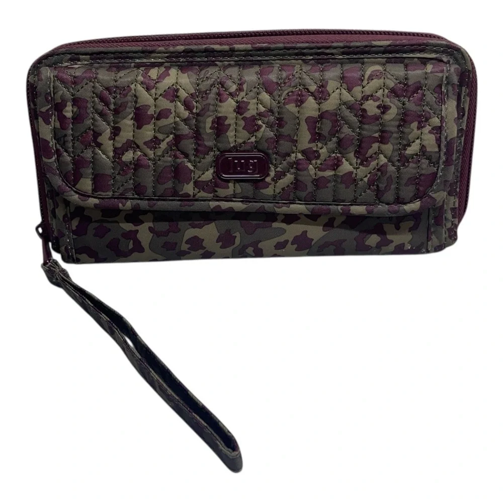 Lug Kickflip 3 Berry Khaki Leopard Print RFID Wristlet Wallet no crossbody strap