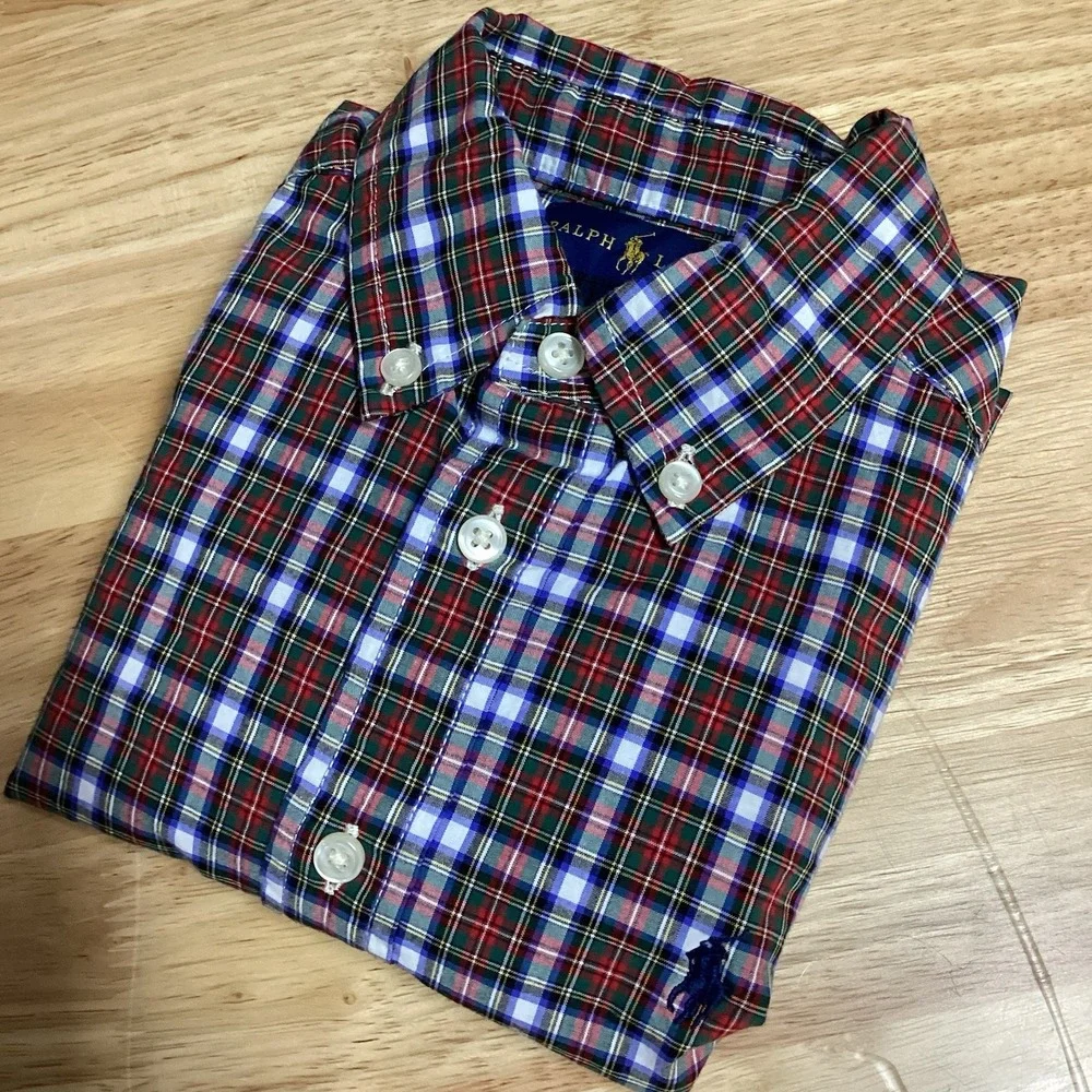 Boys Ralph‎ Lauren Long Sleeved Plaid Cotton Button Down Size 5