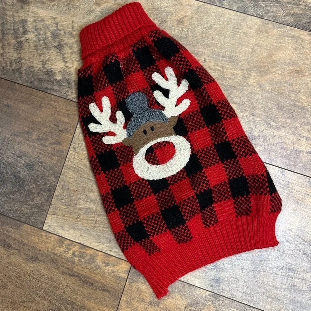 KYEESE Moose Buffalo Plaid Dog Sweater, Size L