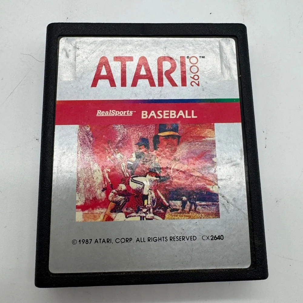 Atari 2600 RealSports Baseball Video Game Cartridge Silver Label CX2640 1987
