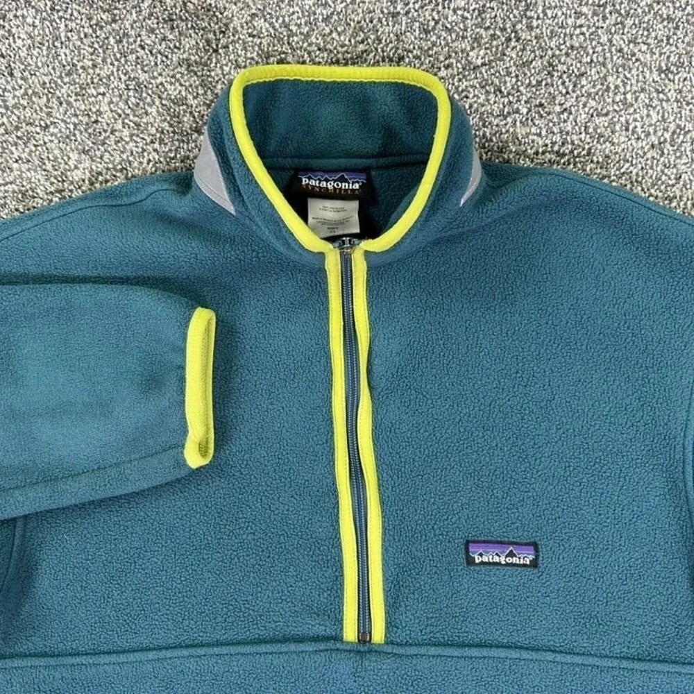 Patagonia Kids Synchilla Marsupial Boys XL 1/4 Zip Fleece‎ Pullover Green Yellow