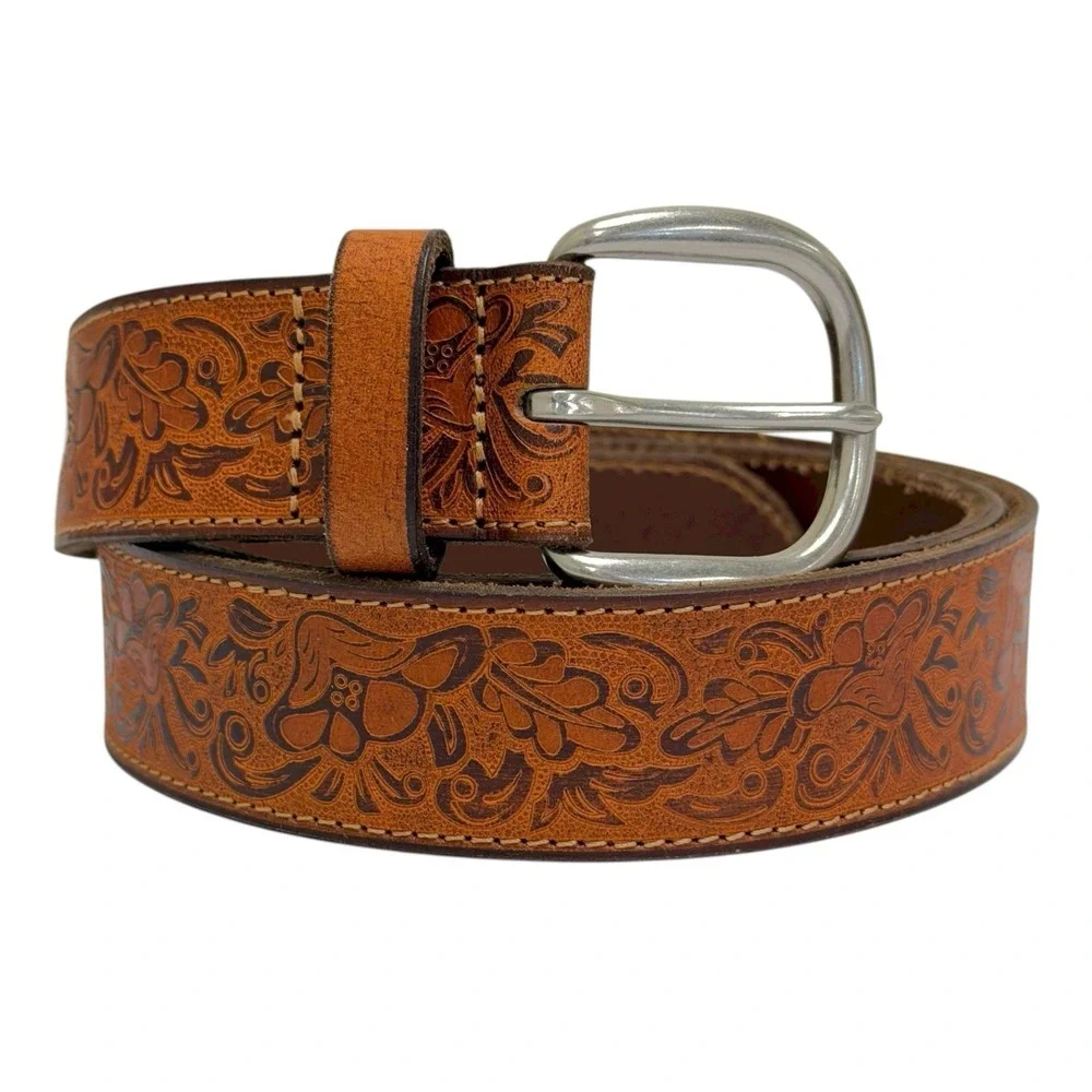 Lucky Brand Women's Large  Western Brown Beaded Strap Genuine‎ Leather Belt NWT