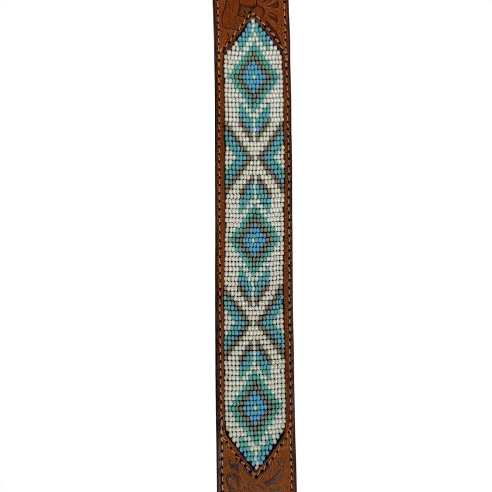 Lucky Brand Women's Large  Western Brown Beaded Strap Genuine‎ Leather Belt NWT