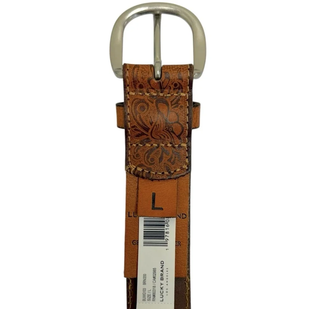 Lucky Brand Women's Large  Western Brown Beaded Strap Genuine‎ Leather Belt NWT