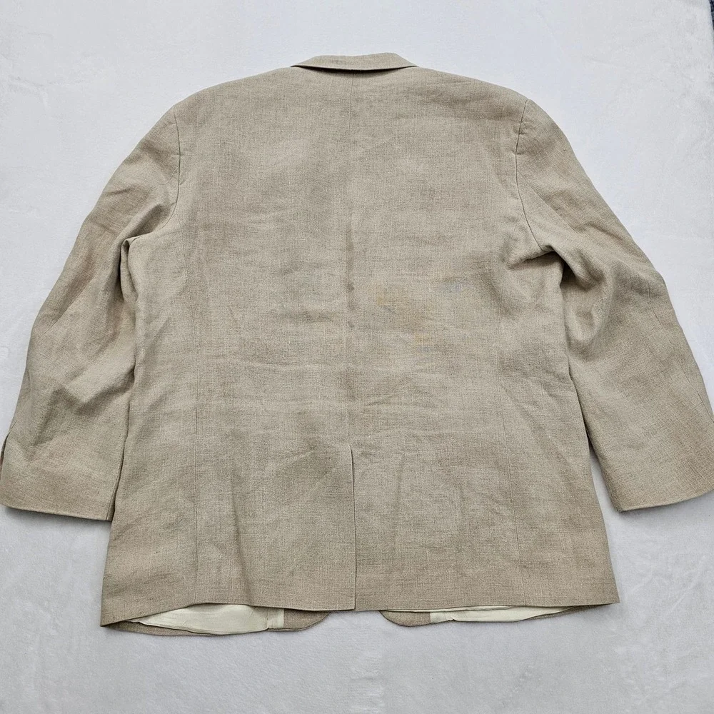 Eddie Bauer Blazer Mens 48R Tan Linen 2 Button Sport Coat Tall‎ Coastal Preppy
