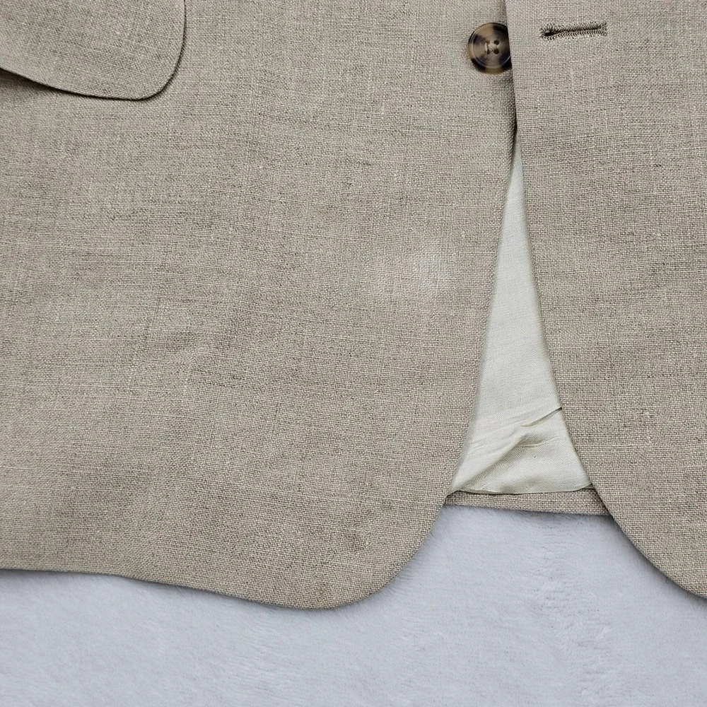 Eddie Bauer Blazer Mens 48R Tan Linen 2 Button Sport Coat Tall‎ Coastal Preppy