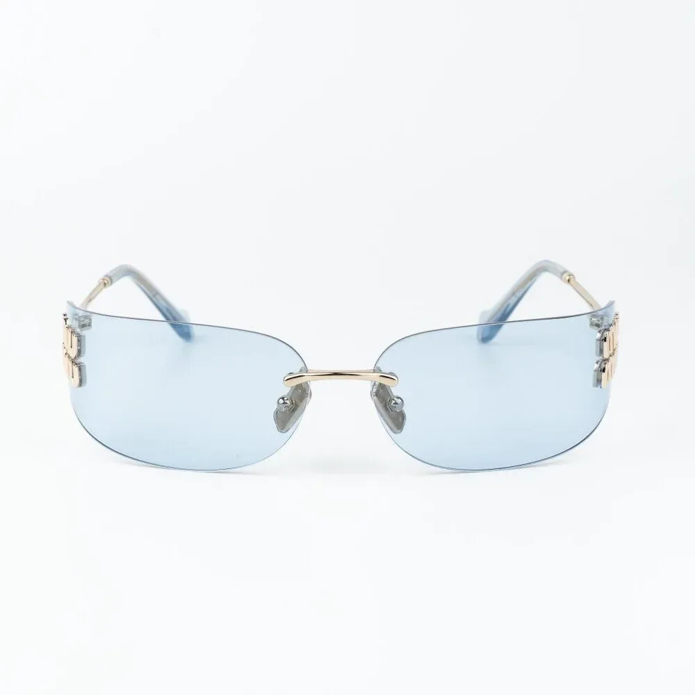 Miu Miu Men Sunglasses Gold Blue Rectangle Rimless MUA51S ZVN10P NEW AUTHENTIC
