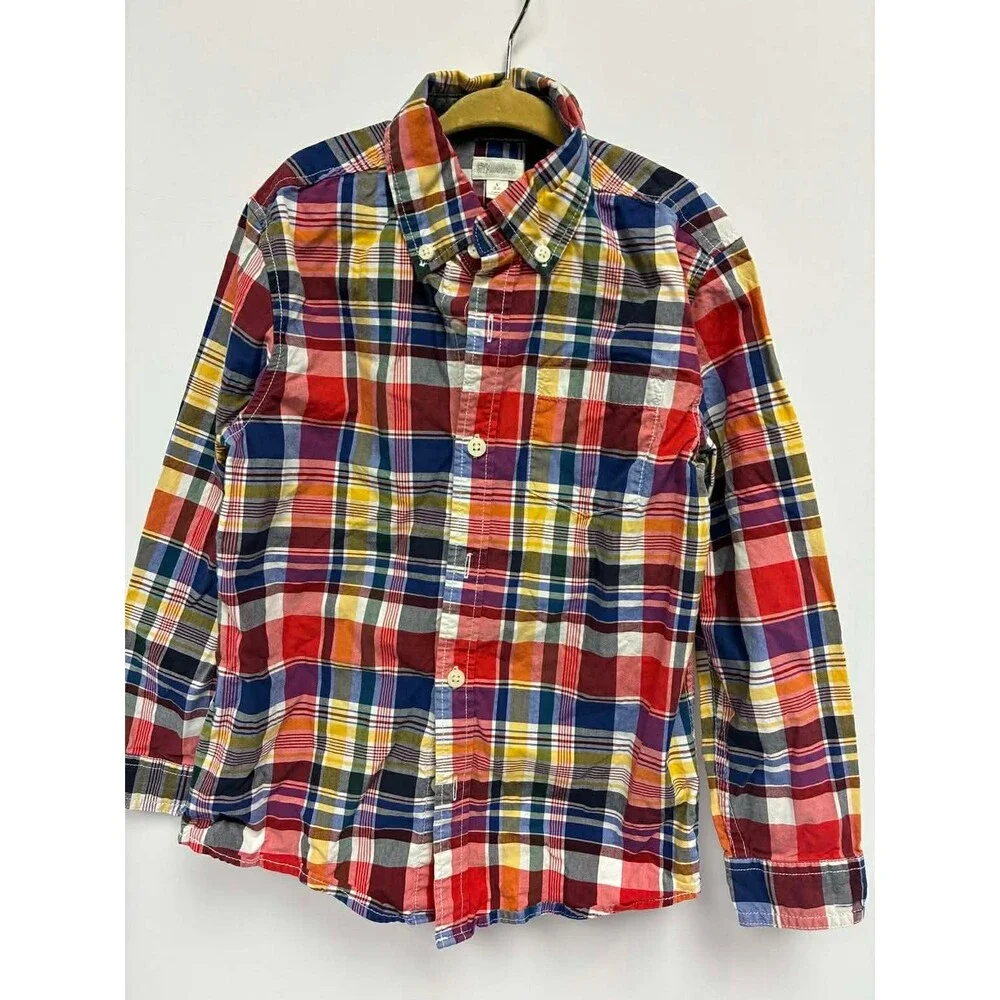 Gymboree Small (5-6) Button‎ Down Shirt Blue/ Yellow/Red Plaid Long Sleeve Boys