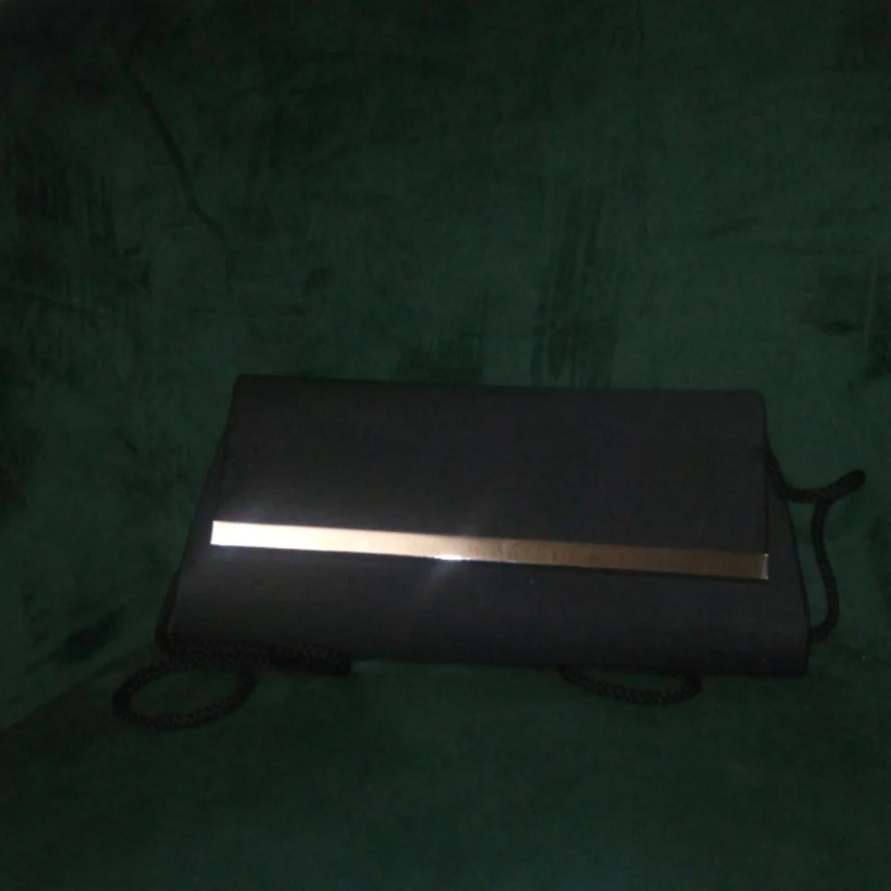 La Regale Satin Clutch in Black with Silver Trim