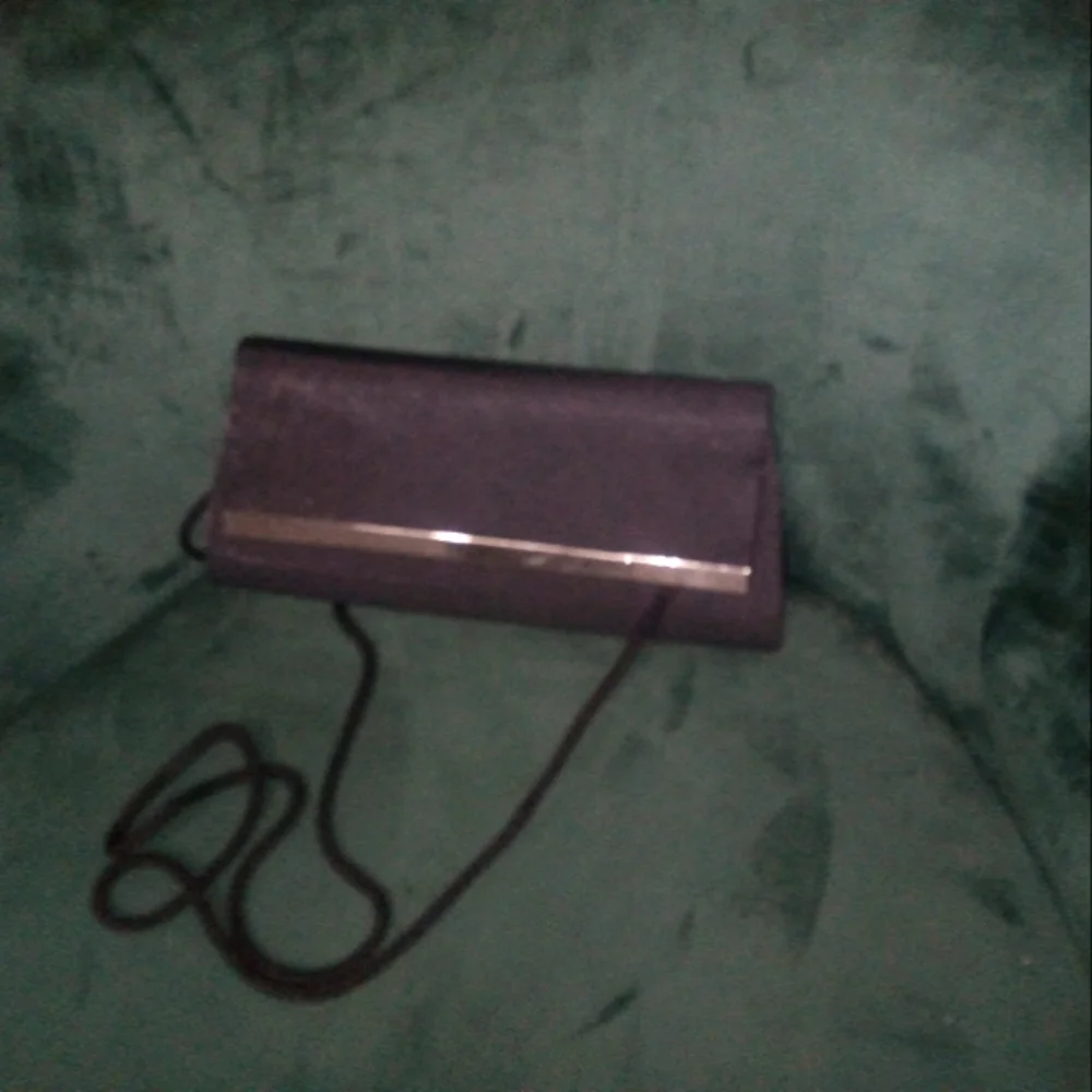 La Regale Satin Clutch in Black with Silver Trim