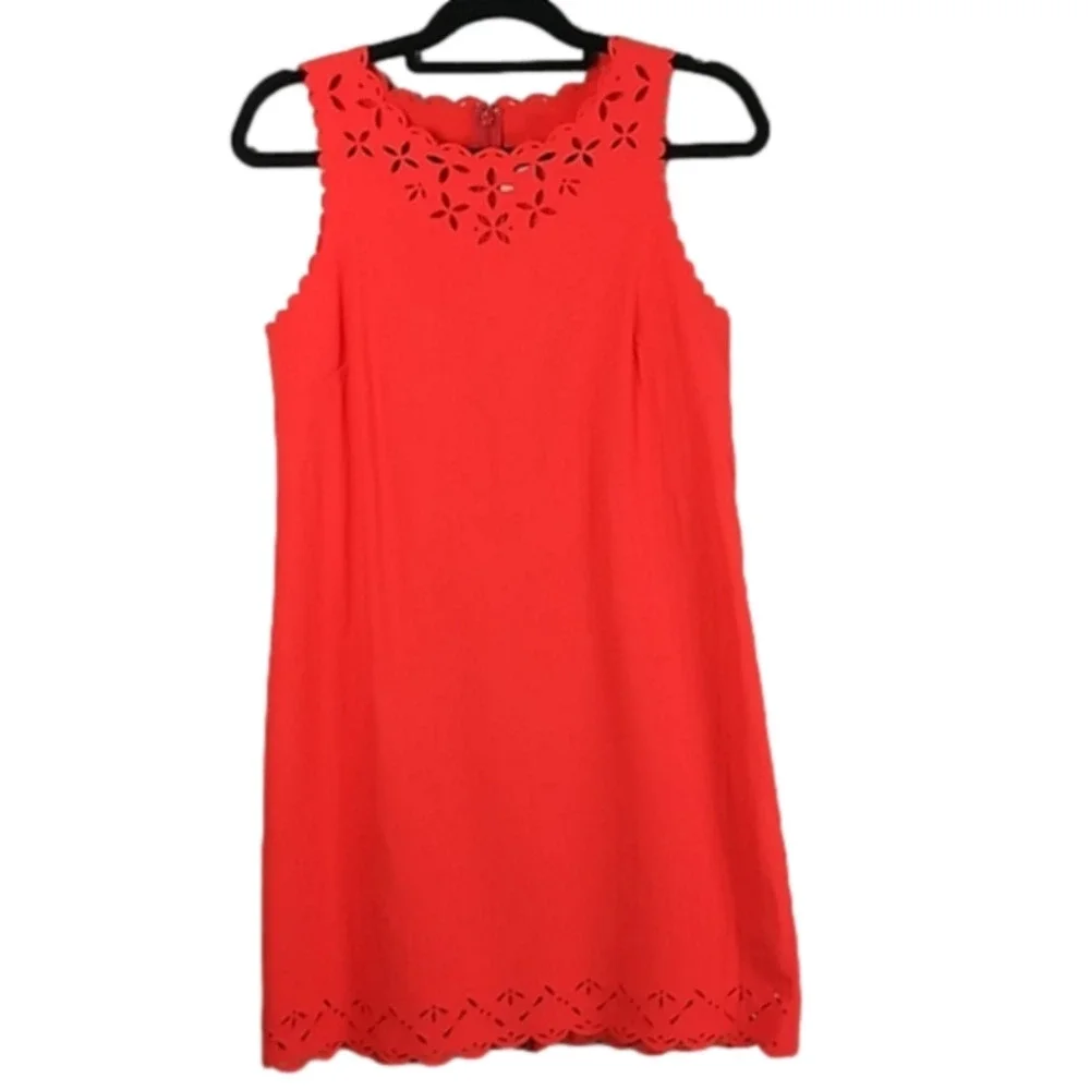 J. Crew Orange Round Neckline Sleeveless Lazer Cut Out Knee Length Shift Dress