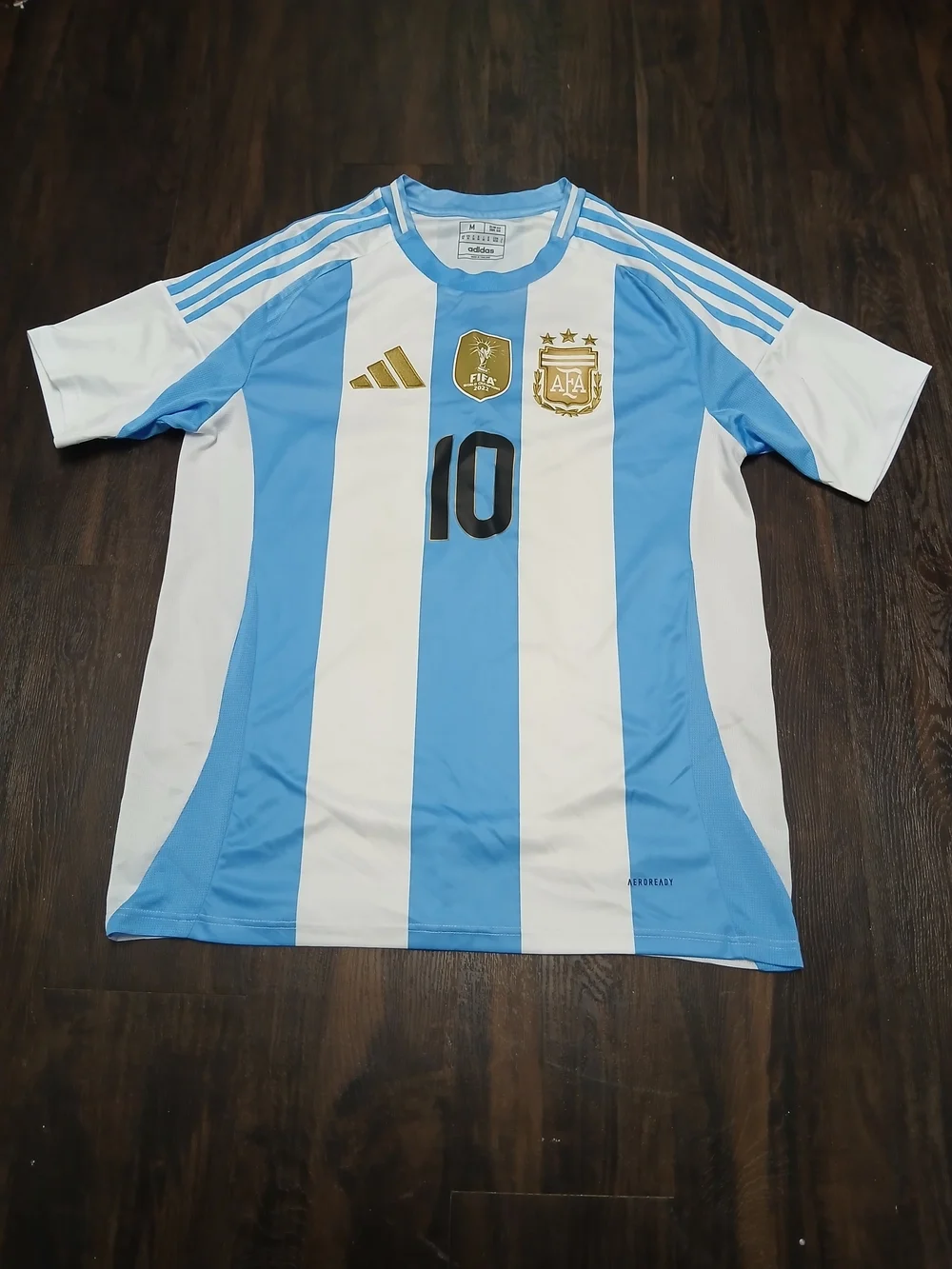adidas White and Light Blue Argentina Football Jersey with Gold Accents