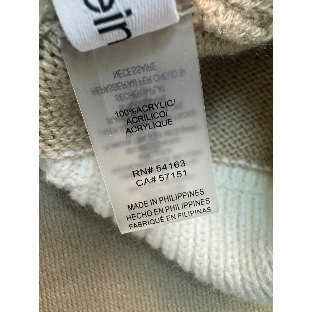 Calvin Klein Scarf and Beanie Set Tan White Monogram Logo Knit Winter