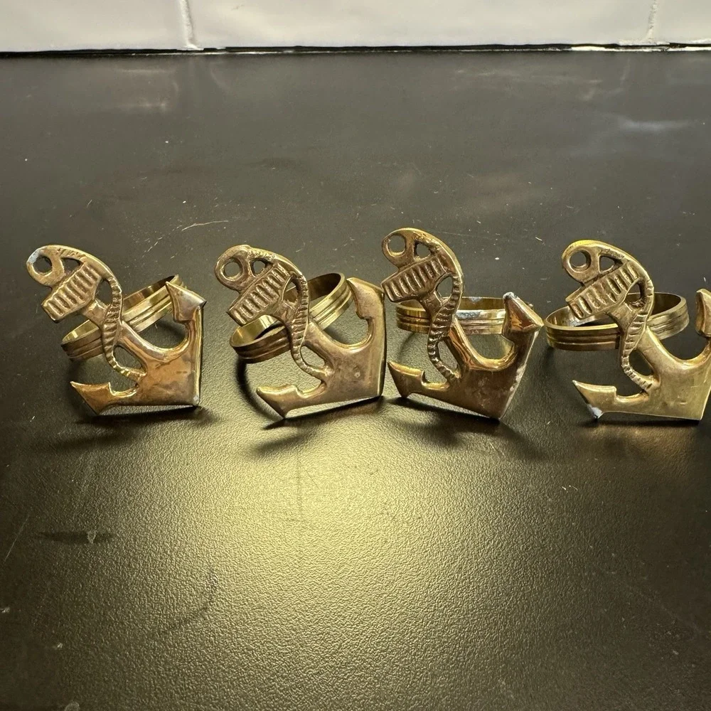 Brass Napkin Rings Set‎ Of 4 Anchors Nautical With Patina