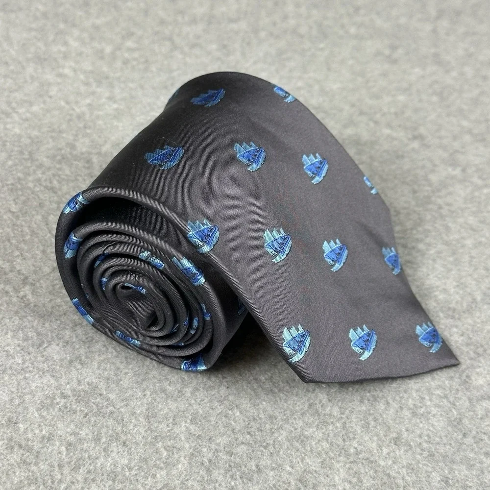 Vintage Hong Kong Maritime Museum Silk Tie Dark Gray Blue Junk Sailboats 58x4
