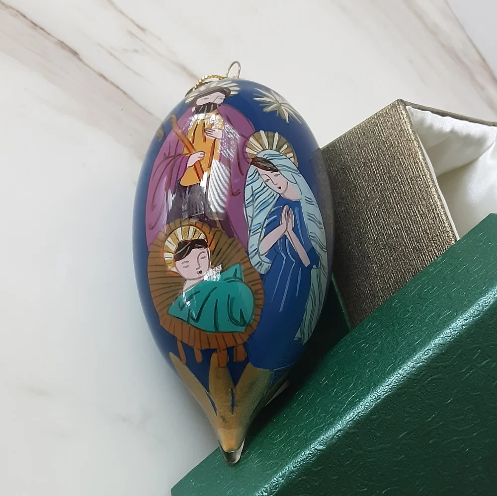 Pier 1 Li Bien Holy Family Nativity Peace Joy 2014 Glass Christmas Ornament