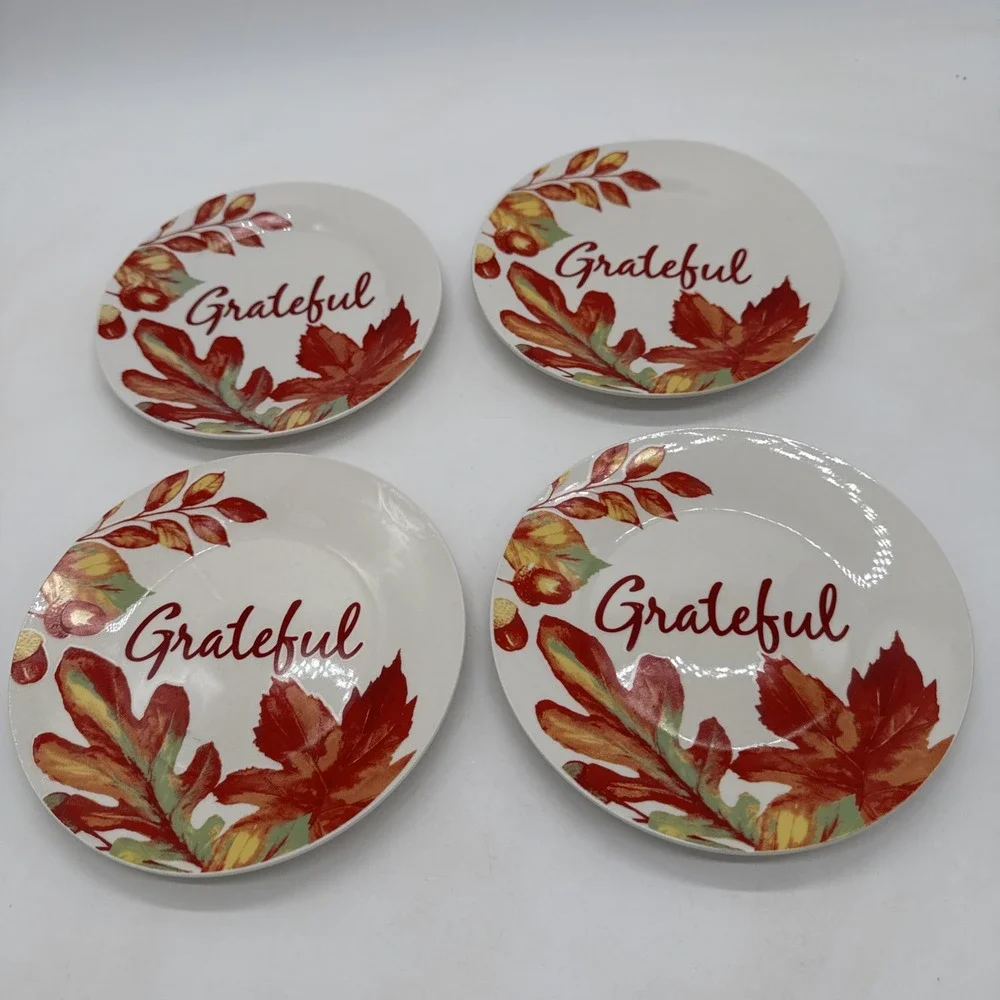 Royal Norfolk Fall Leaves Grateful Thanksgiving Salad Plates7 5/8