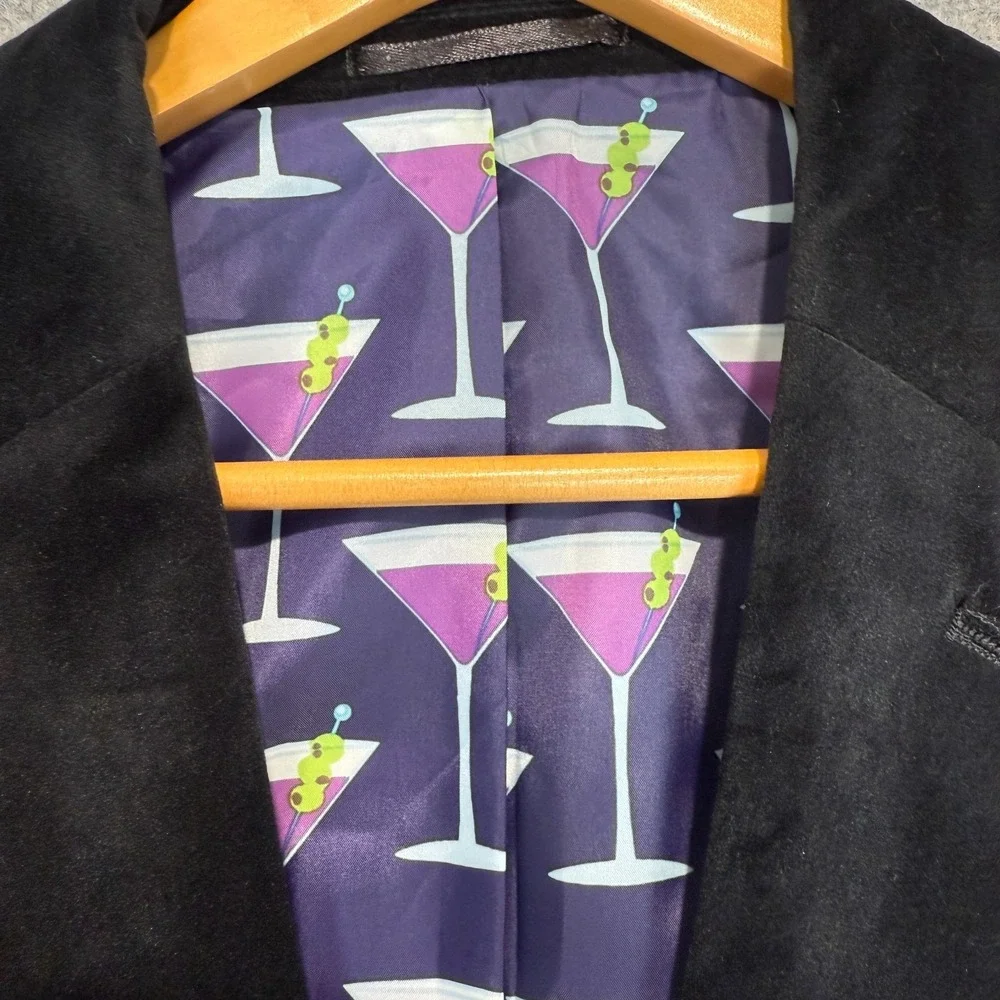 John Stephen London Velvet Blazer Jacket Sport Coat Mens 44 R Martini Graphic‎
