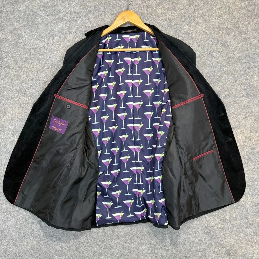 John Stephen London Velvet Blazer Jacket Sport Coat Mens 44 R Martini Graphic‎