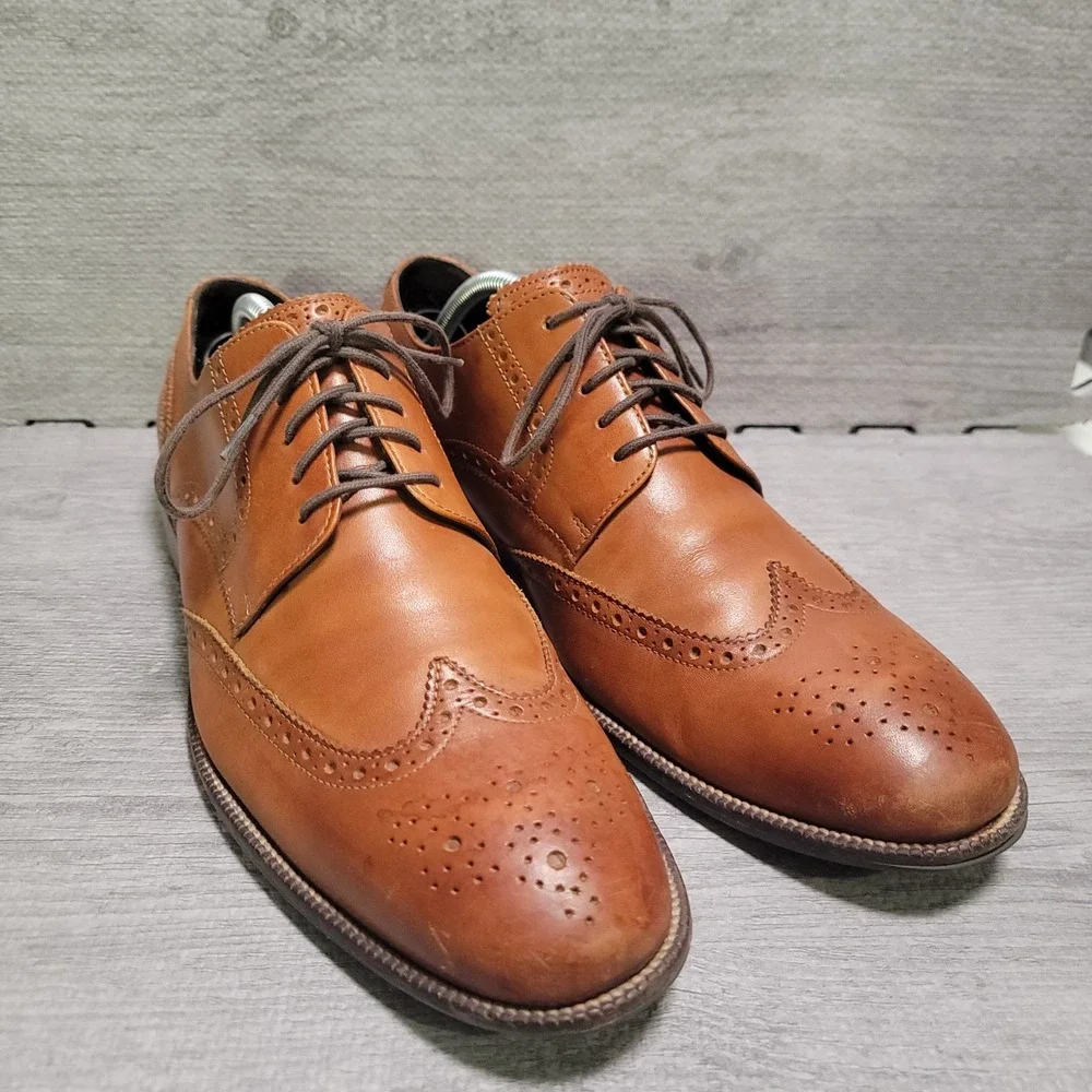 Cole Haan C24116 Wingtip Oxford Mens 11 M British Tan Leather Brogue Dress Shoes