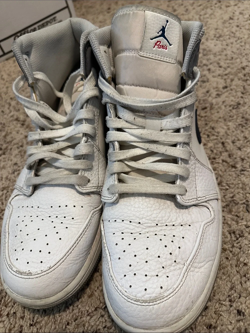 Nike White Navy Gray Air Jordan Mid Men's Sneakers Mens 12.5 Paris