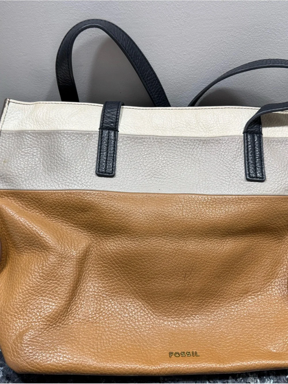Fossil leather tote
